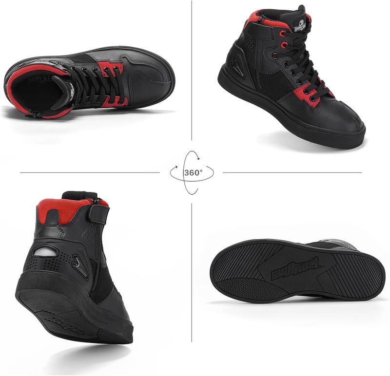 Grapelet Motorcycle Shoes for Men, Anti-Skid Motorcycle Riding Shoes Motocross Protective Boots with Side Zipper, Ankle Support Black,12 - Image 3